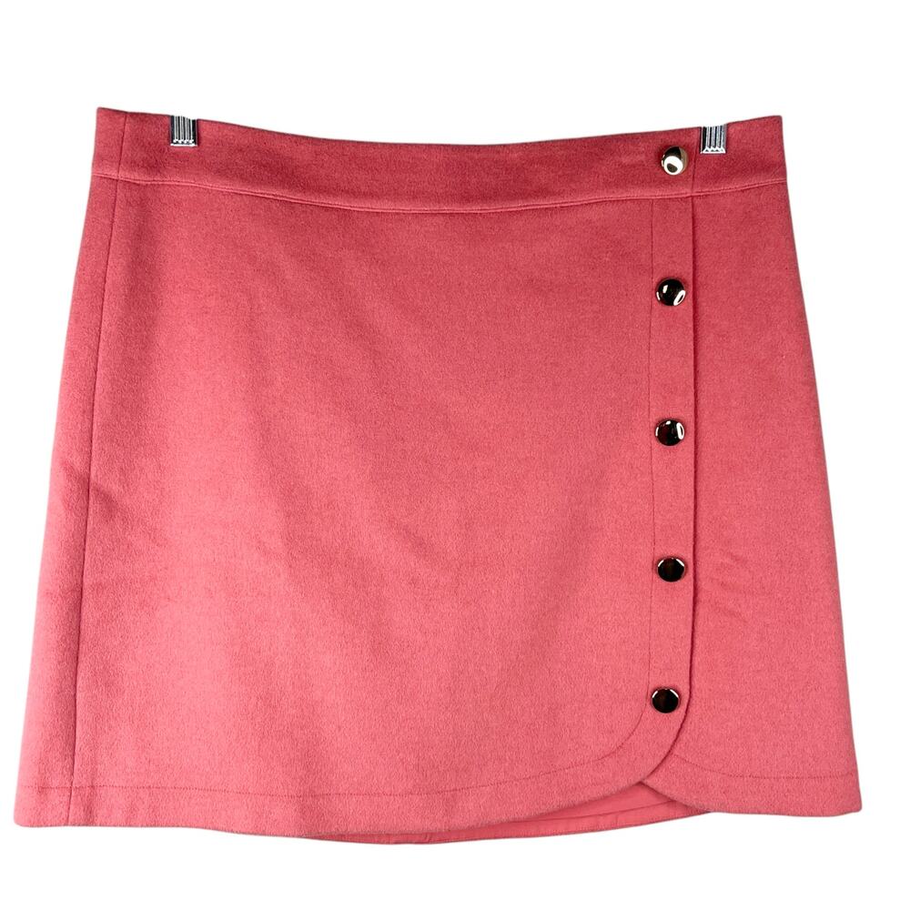 Loft Wool Blend Skirt 14 Coral Lined Gold Button New